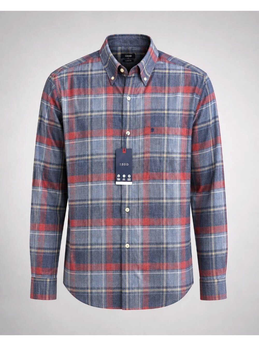 IZOD Stratton Flannel Shirt Mens Medium Bijou Blue Plaid Button Down